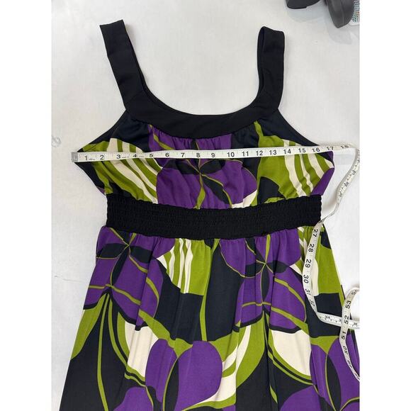 Colorful Floral Max Dress John Paul Richard Scoop Neckline Comfort Purple Medium - Picture 6 of 11